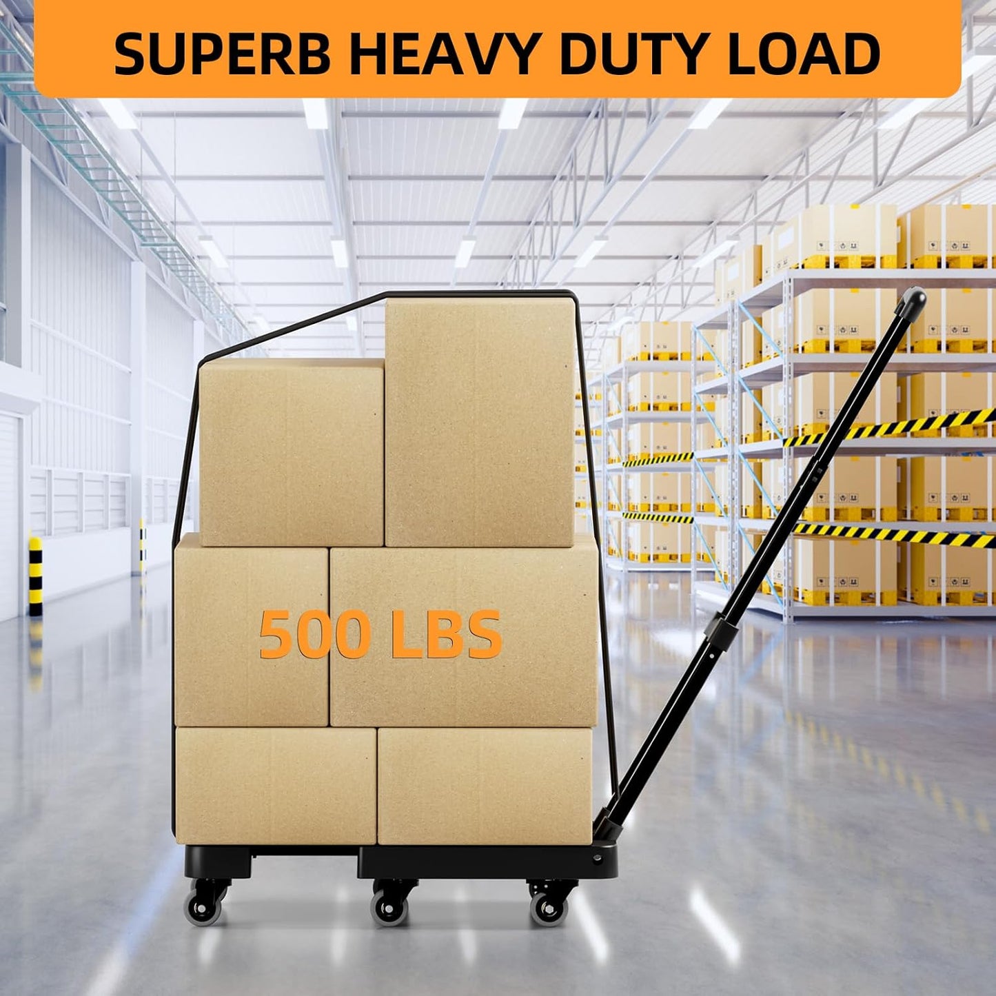 Heavy Duty Folding Hand Trucks with 6 Wheels & 2 Elastic Ropes