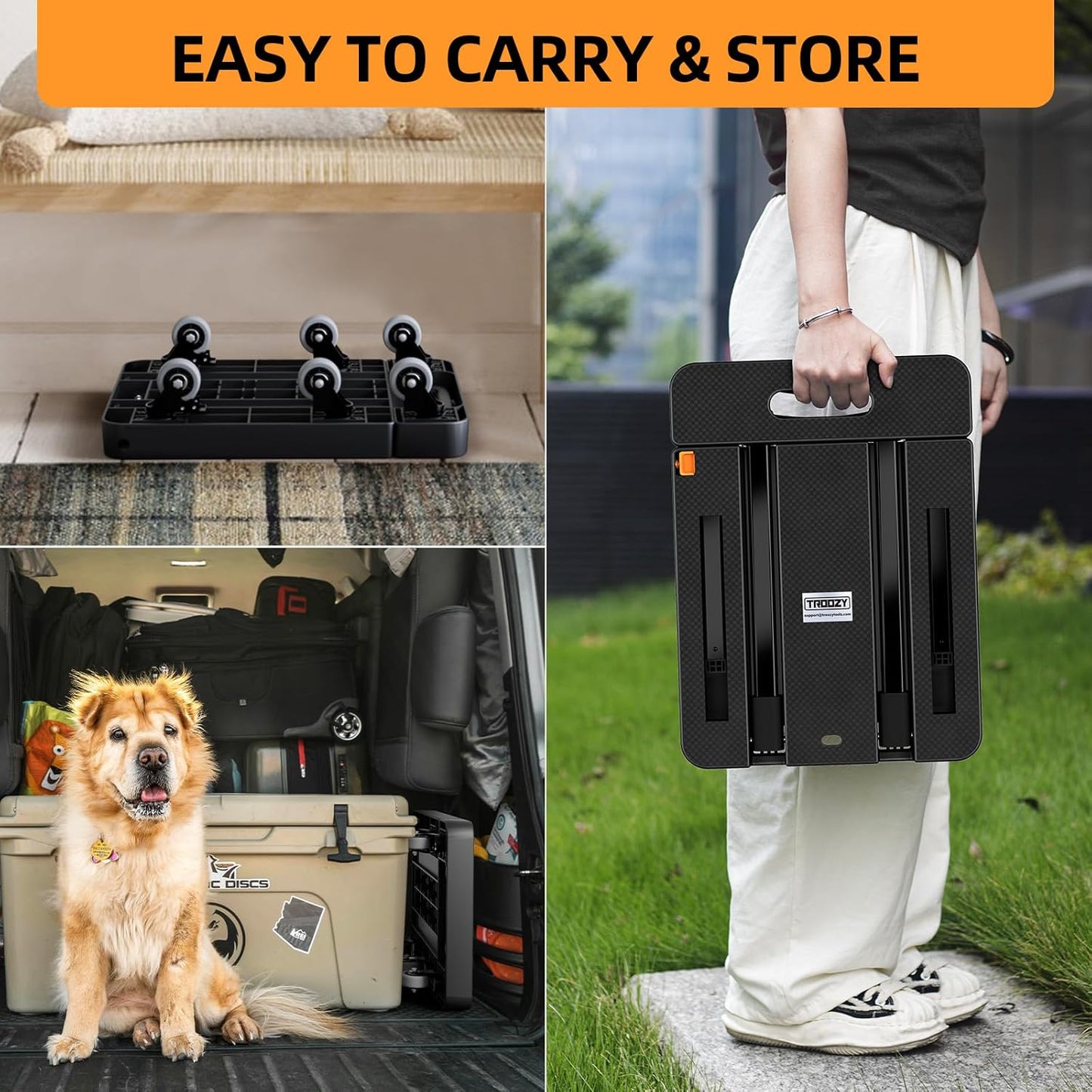 Heavy Duty Folding Hand Trucks with 6 Wheels & 2 Elastic Ropes