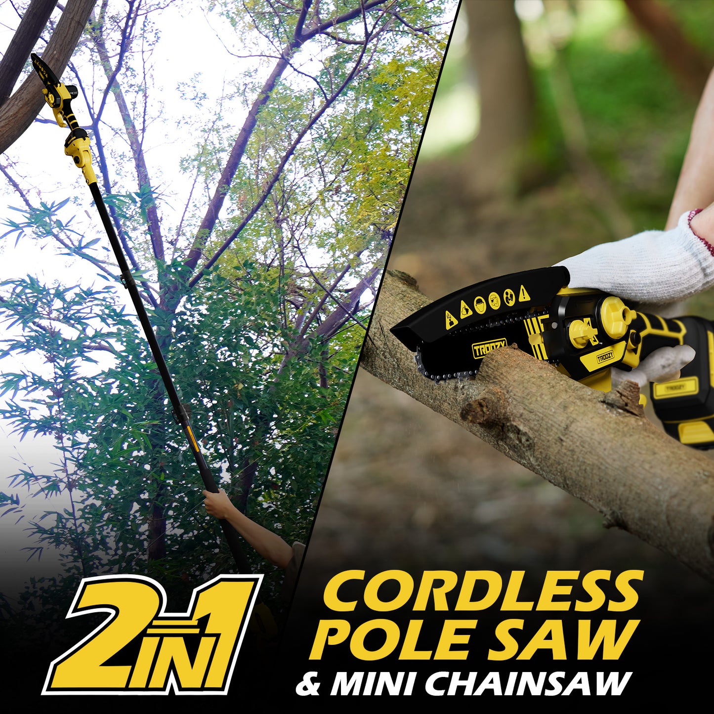 6-inch Cordless Pole Saw & Mini Chainsaw 2-in-1 (Battery Included)