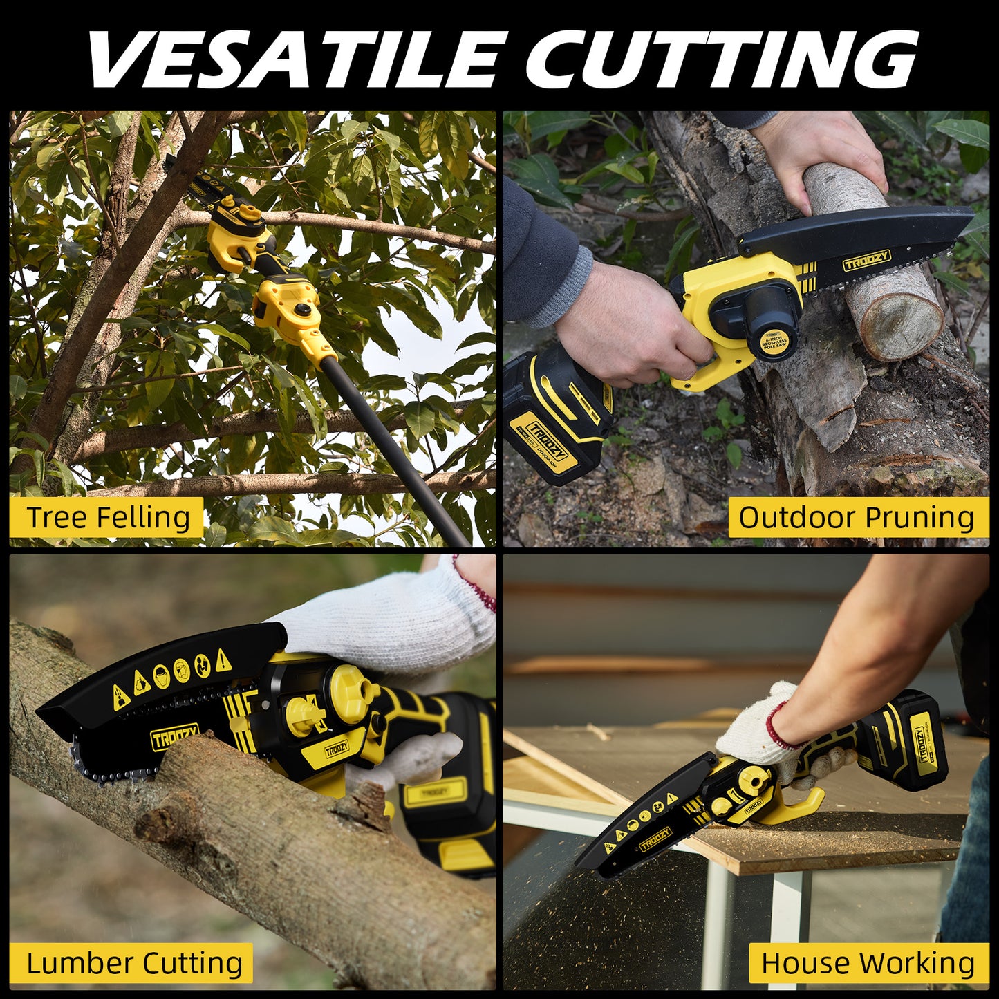 6-inch Cordless Pole Saw & Mini Chainsaw 2-in-1(Battery NOT Included)