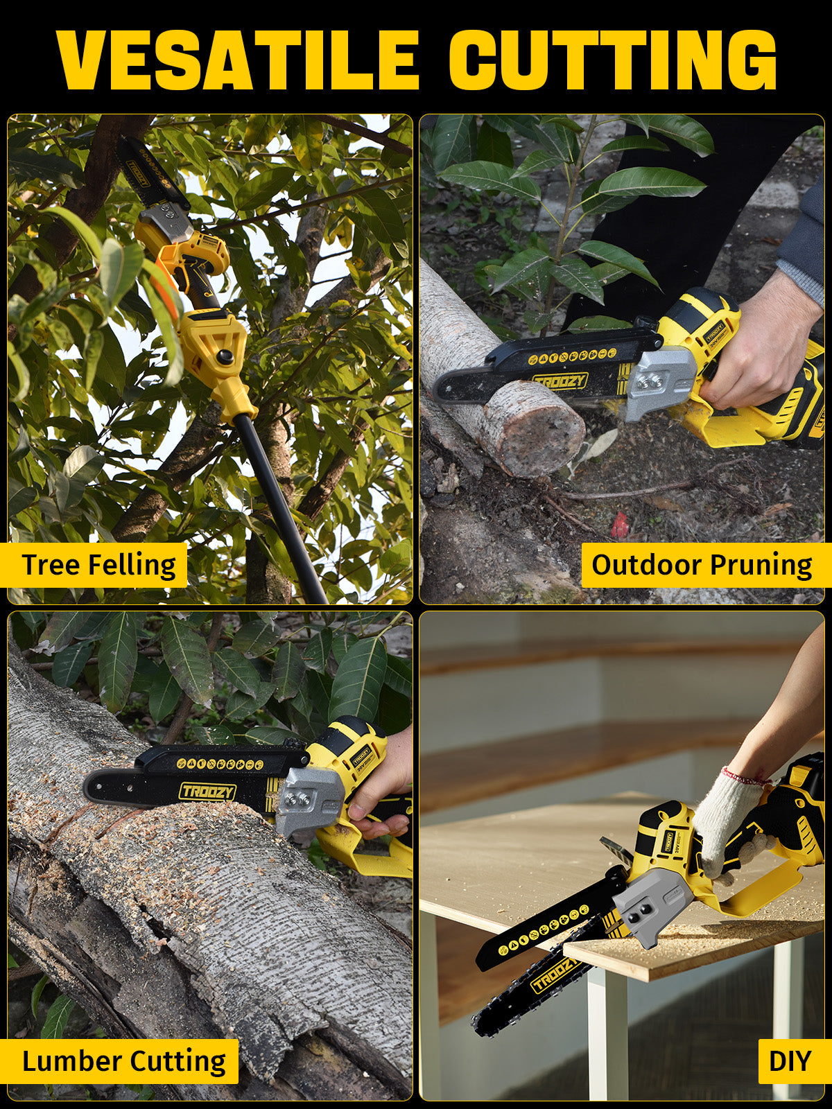 8-INCH Cordless Pole Saw with 21V 4.0Ah Battery Powered