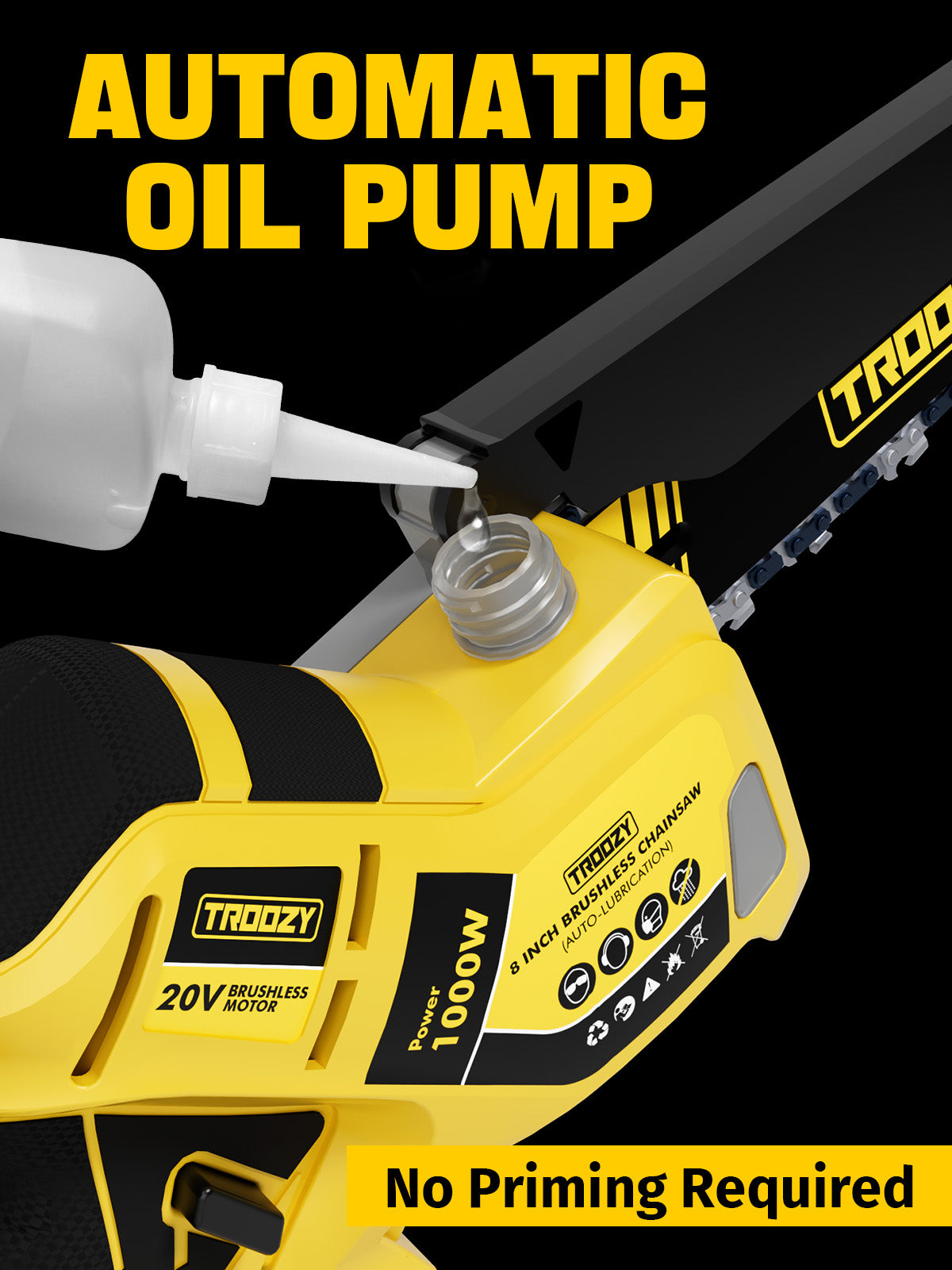 8-INCH Cordless Pole Saw with 21V 4.0Ah Battery Powered