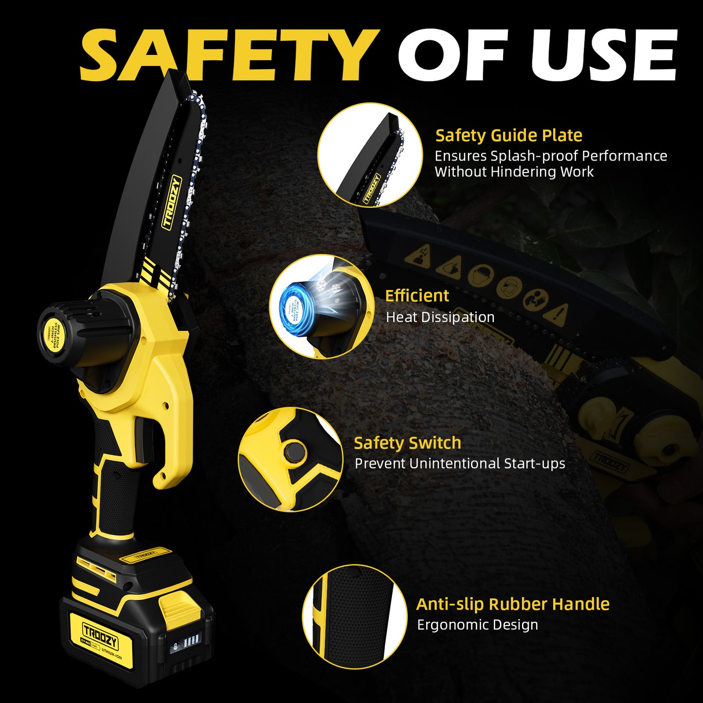 6-inch Cordless Chainsaw with 21V 3.0Ah Battery Powered