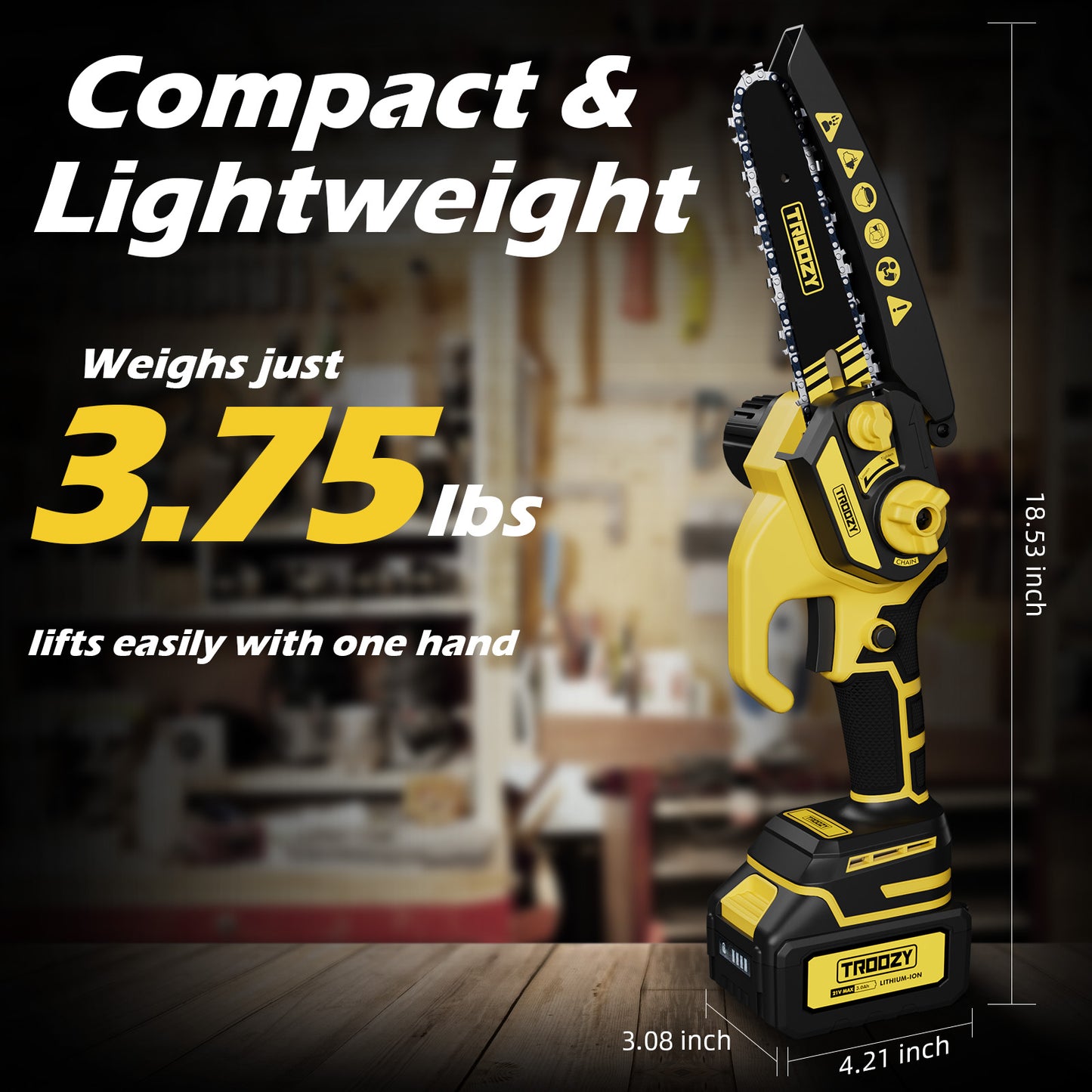6-inch Cordless Chainsaw with 21V 3.0Ah Battery Powered