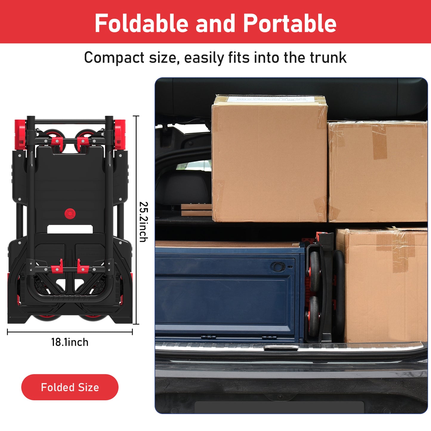 2-in-1 Foldable Hand Truck Dolly (red)
