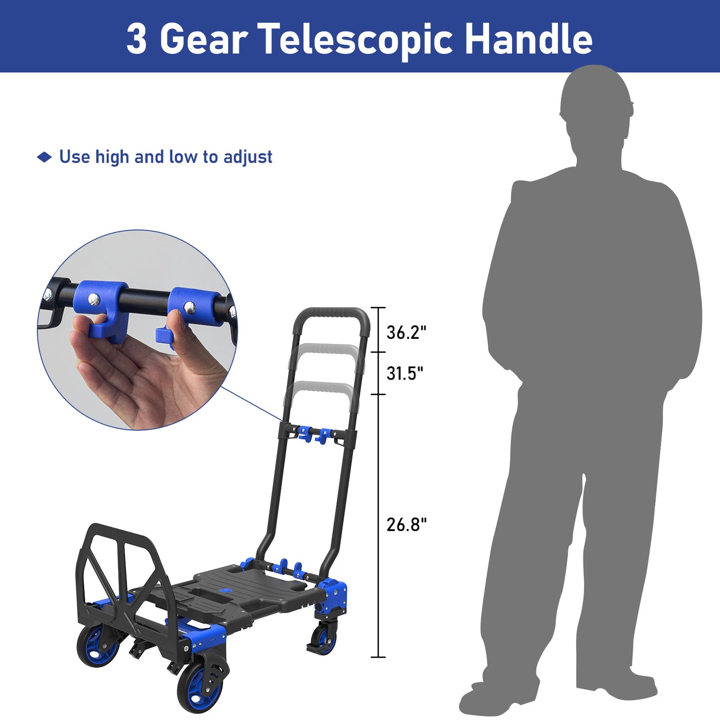 2-in-1 Foldable Hand Truck Dolly (blue)