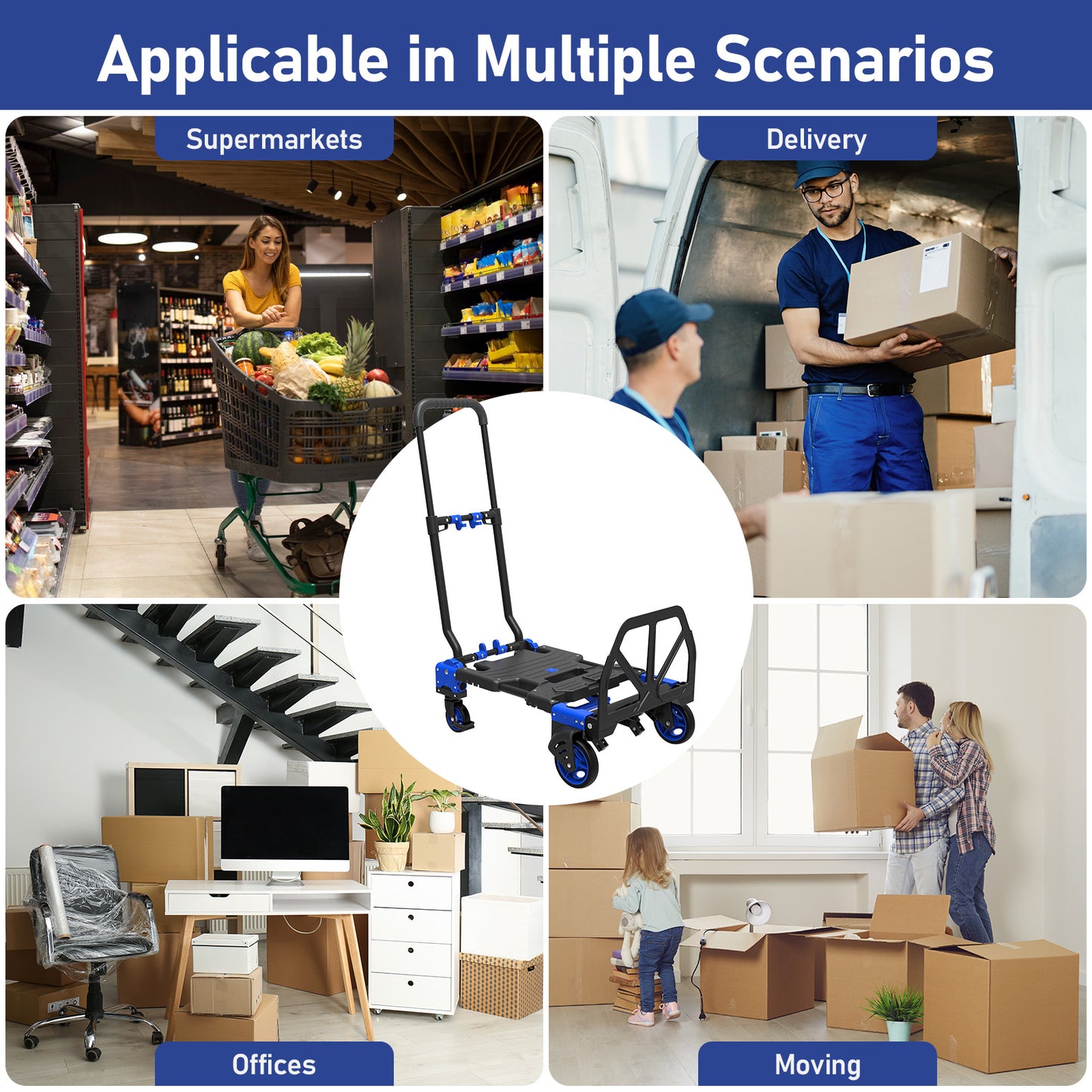 2-in-1 Foldable Hand Truck Dolly (blue)