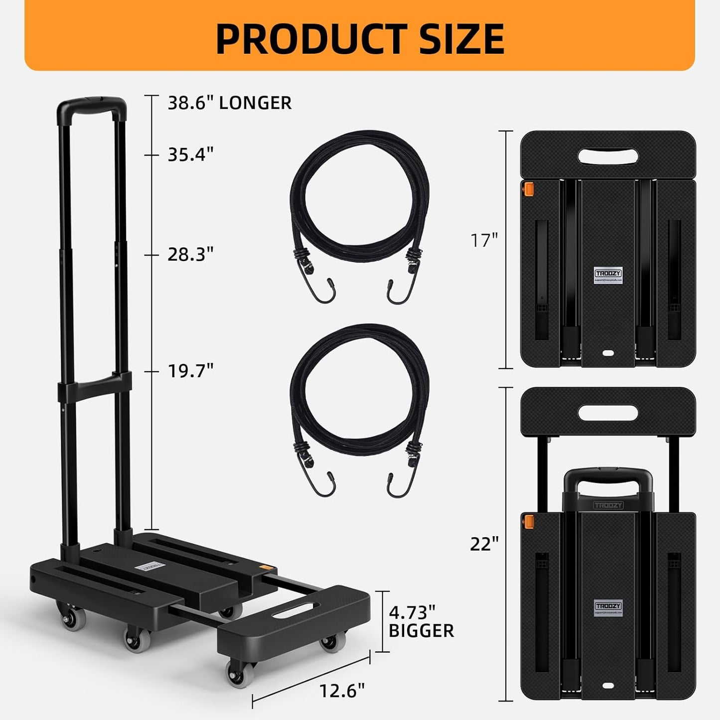Heavy Duty Folding Hand Trucks with 6 Wheels & 2 Elastic Ropes