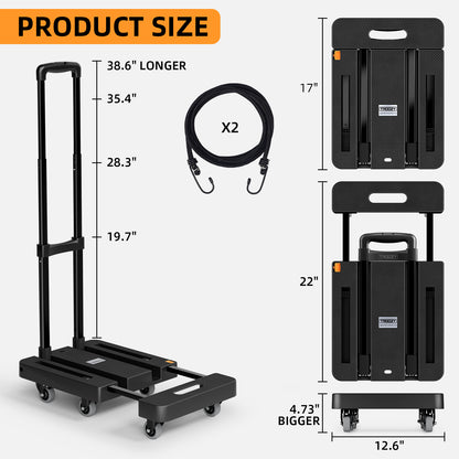 Folding Hand Truck, 500 LB Heavy Duty Luggage Cart (Black)