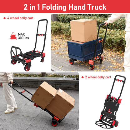 2-in-1 Foldable Hand Truck Dolly (red)