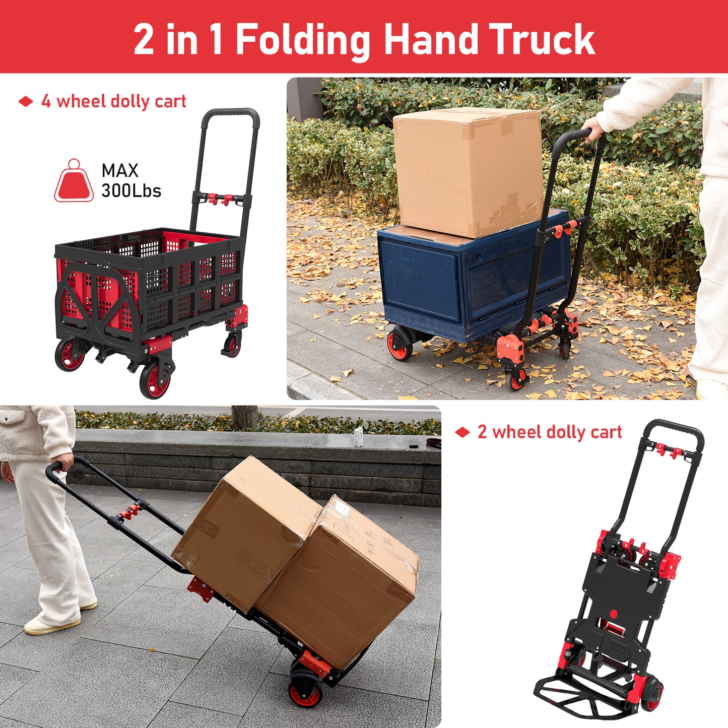 Hand Truck Dolly with Foldable Basket