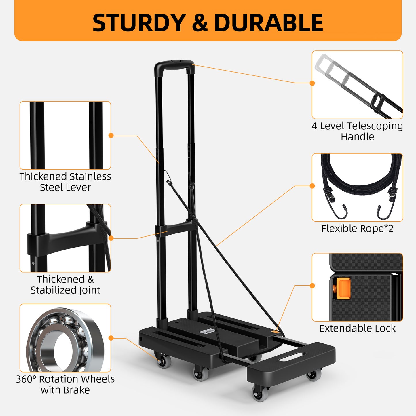 Folding Hand Truck, 500 LB Heavy Duty Luggage Cart (Black)