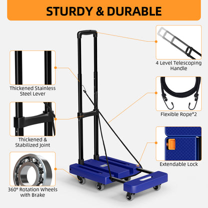 Folding Hand Truck, 500 LB Heavy Duty Luggage Cart (Blue)