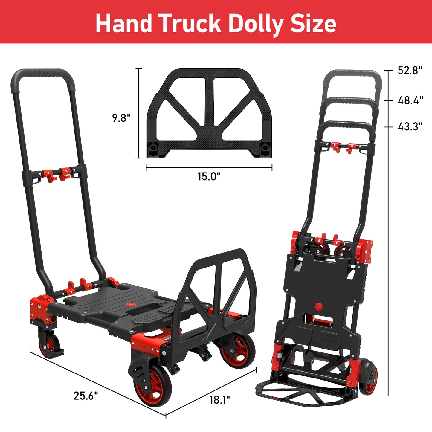 2-in-1 Foldable Hand Truck Dolly (red)