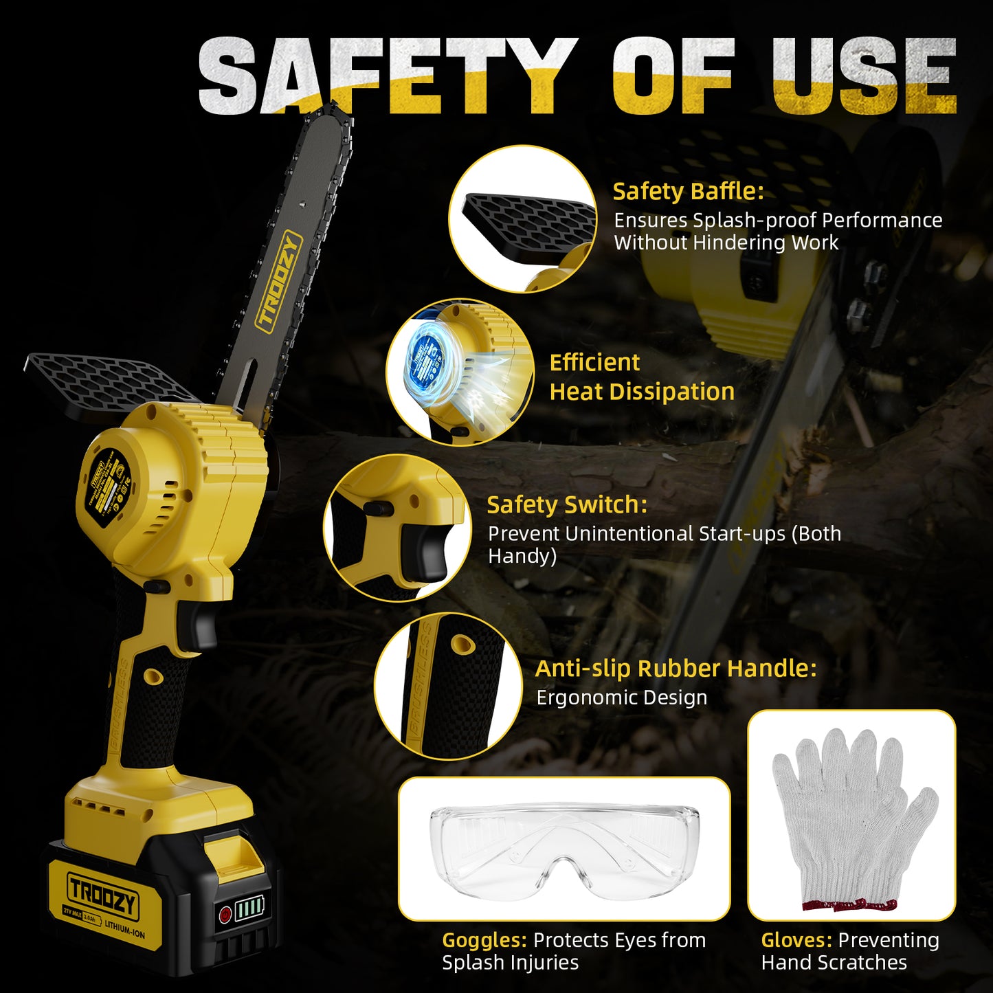 TROOZY Mini Chainsaw Cordless 6 Inch