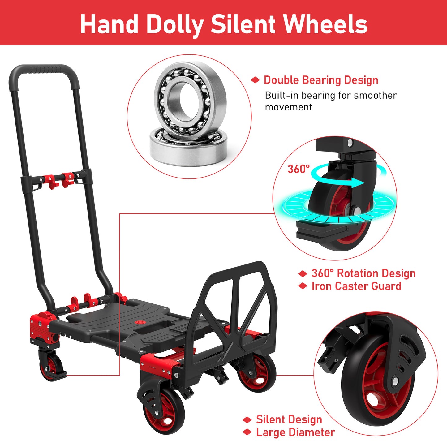 2-in-1 Foldable Hand Truck Dolly (red)
