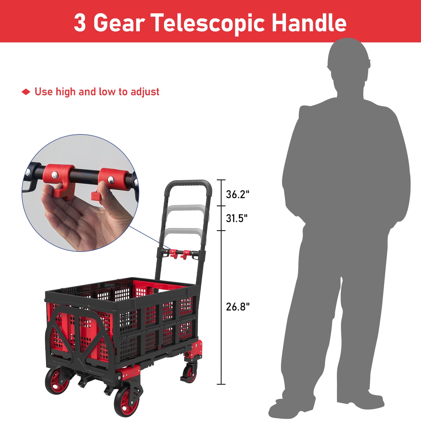 Hand Truck Dolly with Foldable Basket