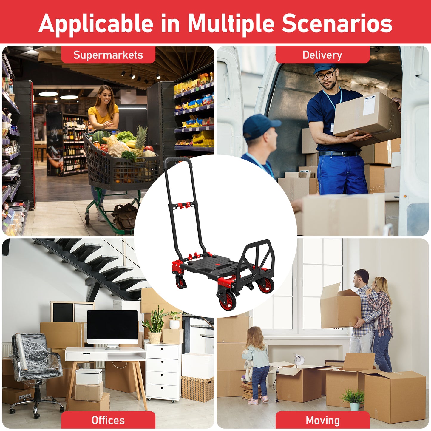 2-in-1 Foldable Hand Truck Dolly (red)