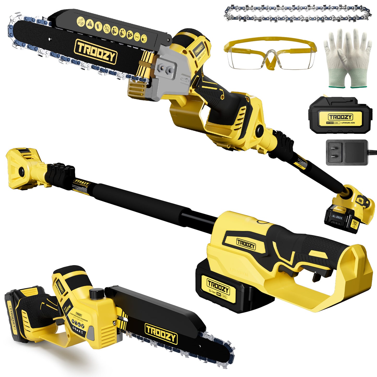 8-INCH Cordless Pole Saw with 21V 4.0Ah Battery Powered